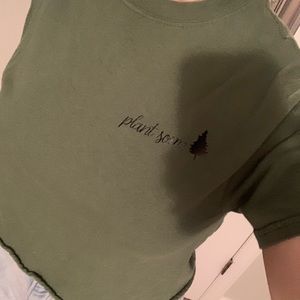 Self-made, cropped “plant some trees” shirt